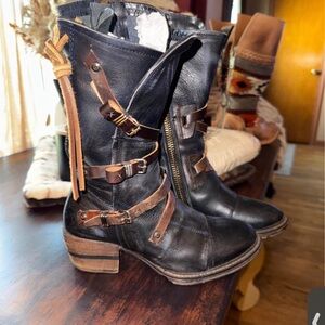 Freebird Moon by Steven Blue and Brown Leather Moto Boots